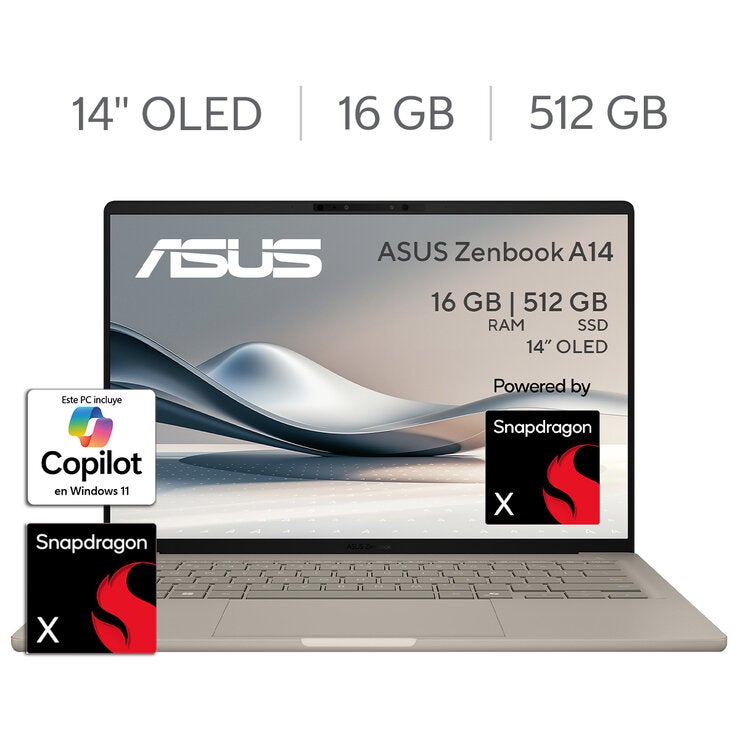 ASUS Zenbook A14 Laptop 14" OLED Snapdragon X X1 25 100 16GB 512GB SSD