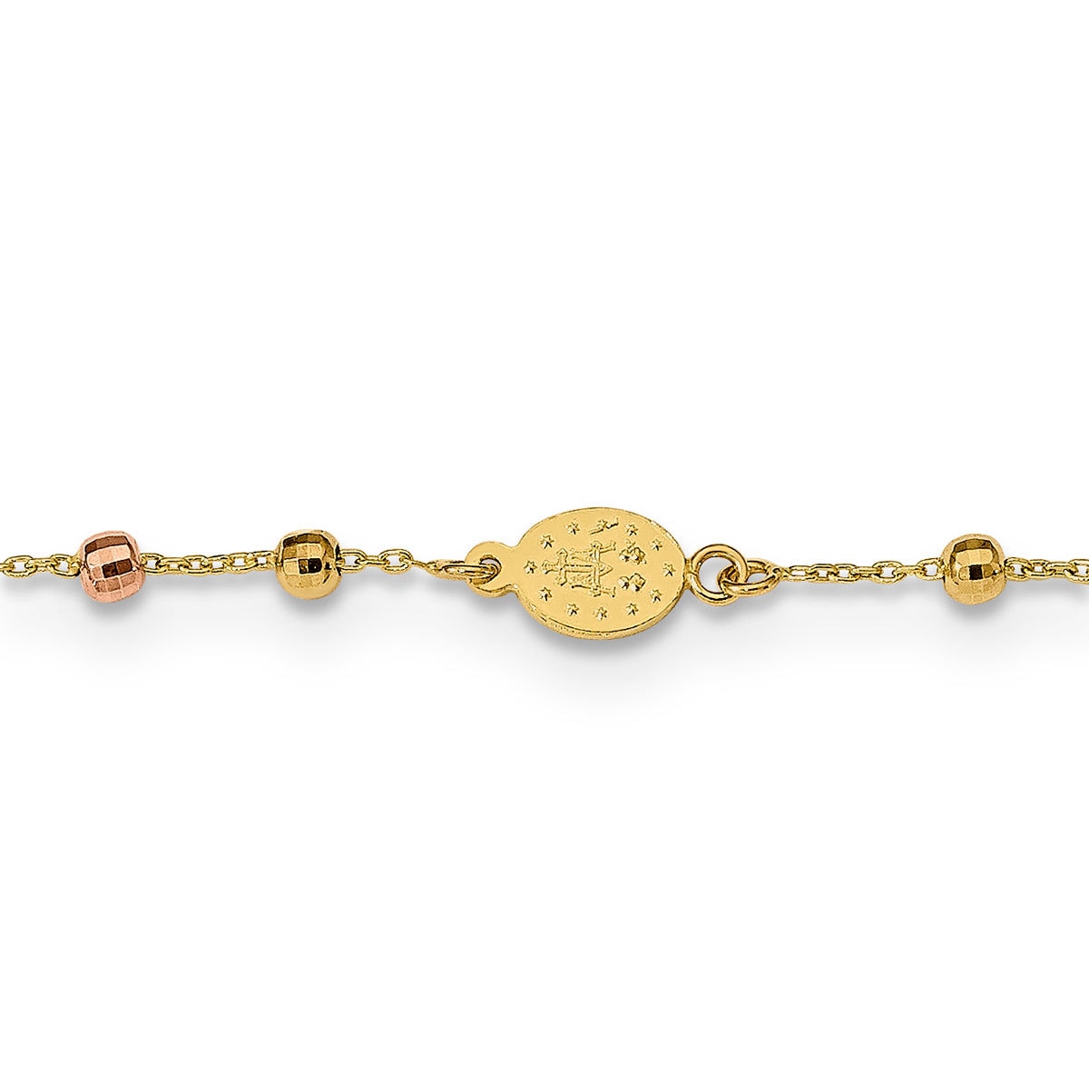 Pulsera Religiosa, Oros Amarillo, Blanco y Rosa de 14kt