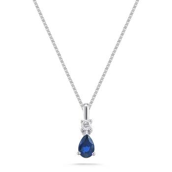 Dije de Zafiro Azul y Diamante, 0.10ctw, Oro Blanco, 14K