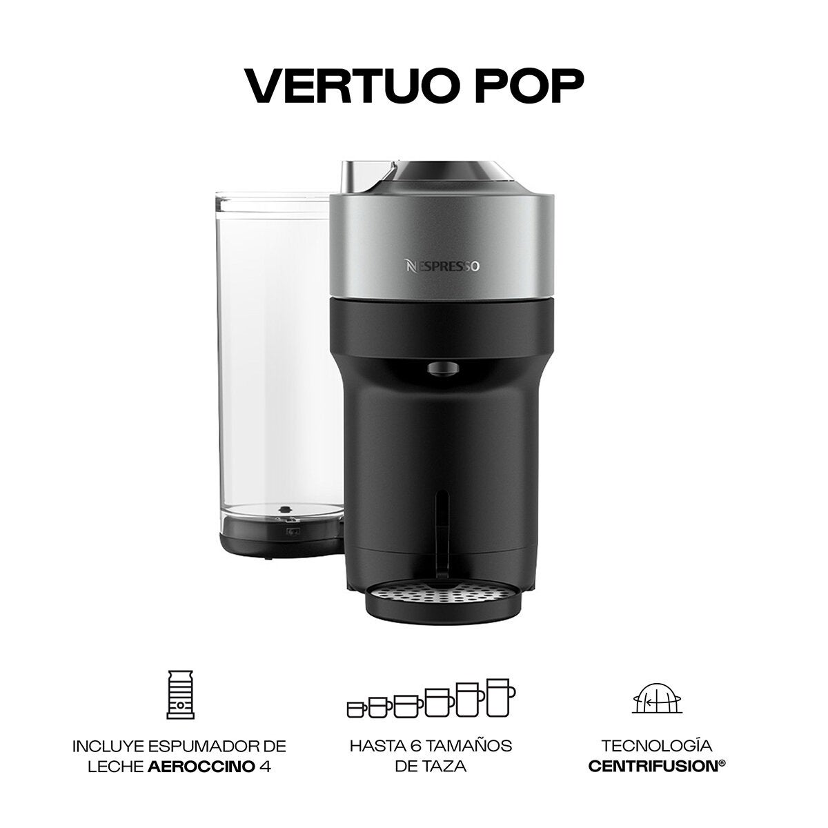 Nespresso, Cafetera Vertuo Pop con Espumador de Leche y 50 Cápsulas Nespresso, Cafetera Vertuo Pop con Espumador de Leche y 50 Cápsulas