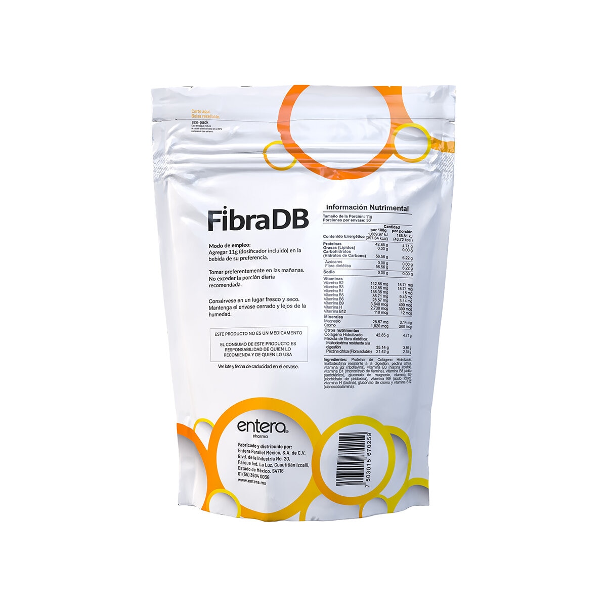 Entera Pharma Fibra DB Fibra dietética con Cromo, Magnesio y Complejo B 330g