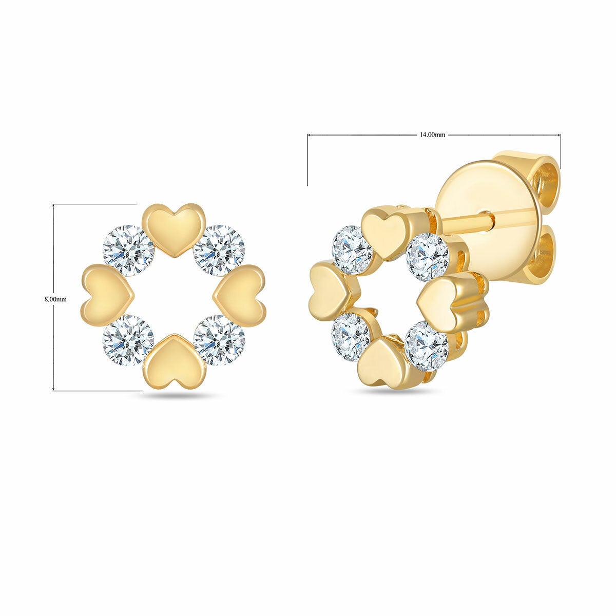 Aretes de Diamantes 0.30ctw con Corazones, Oro Amarillo 14K