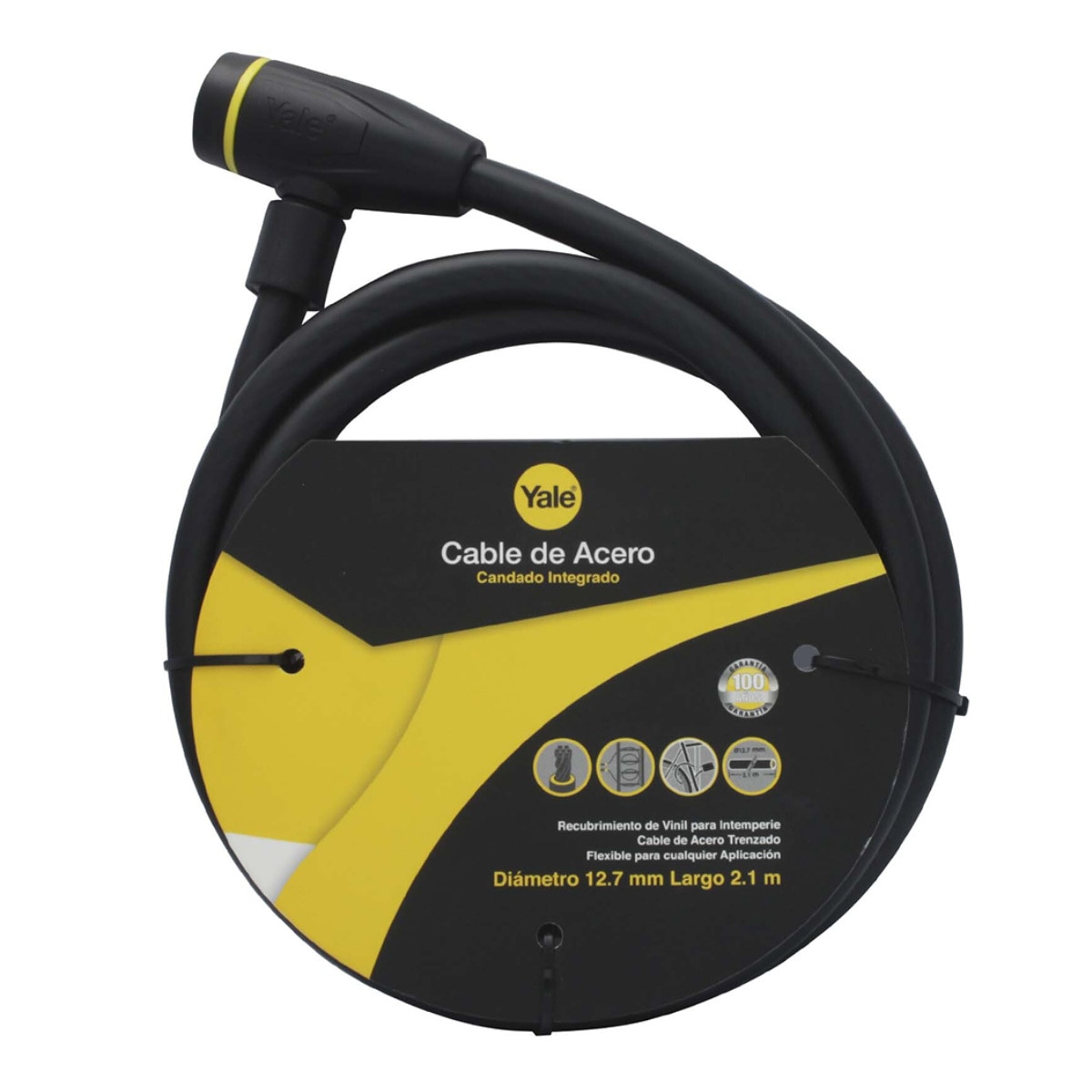 Yale, Cable de Acero con Candado y Llaves 12.7x2100 mm