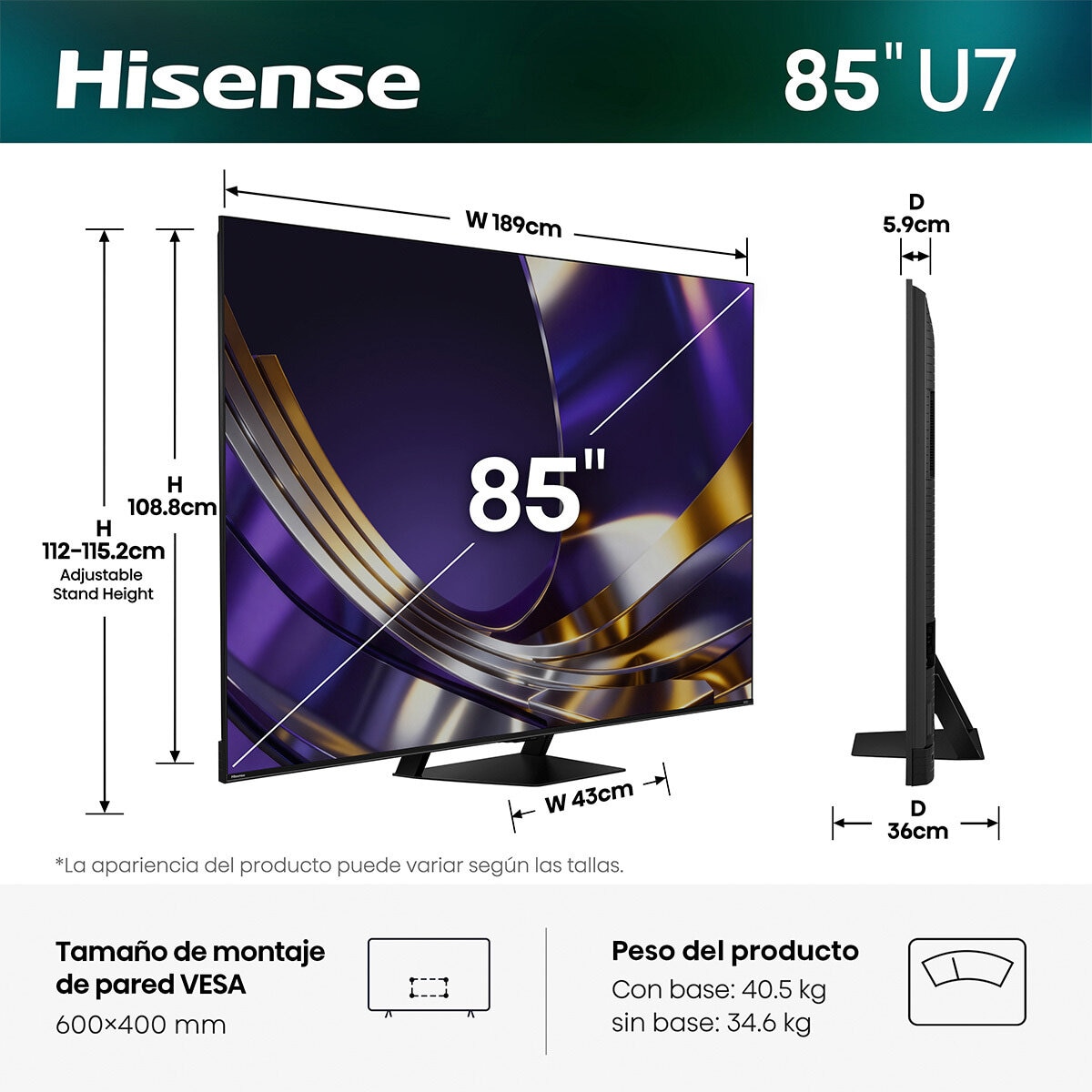 Hisense Pantalla 85" Miniled 4K Google TV Hisense Pantalla 85" Miniled 4K Google TV