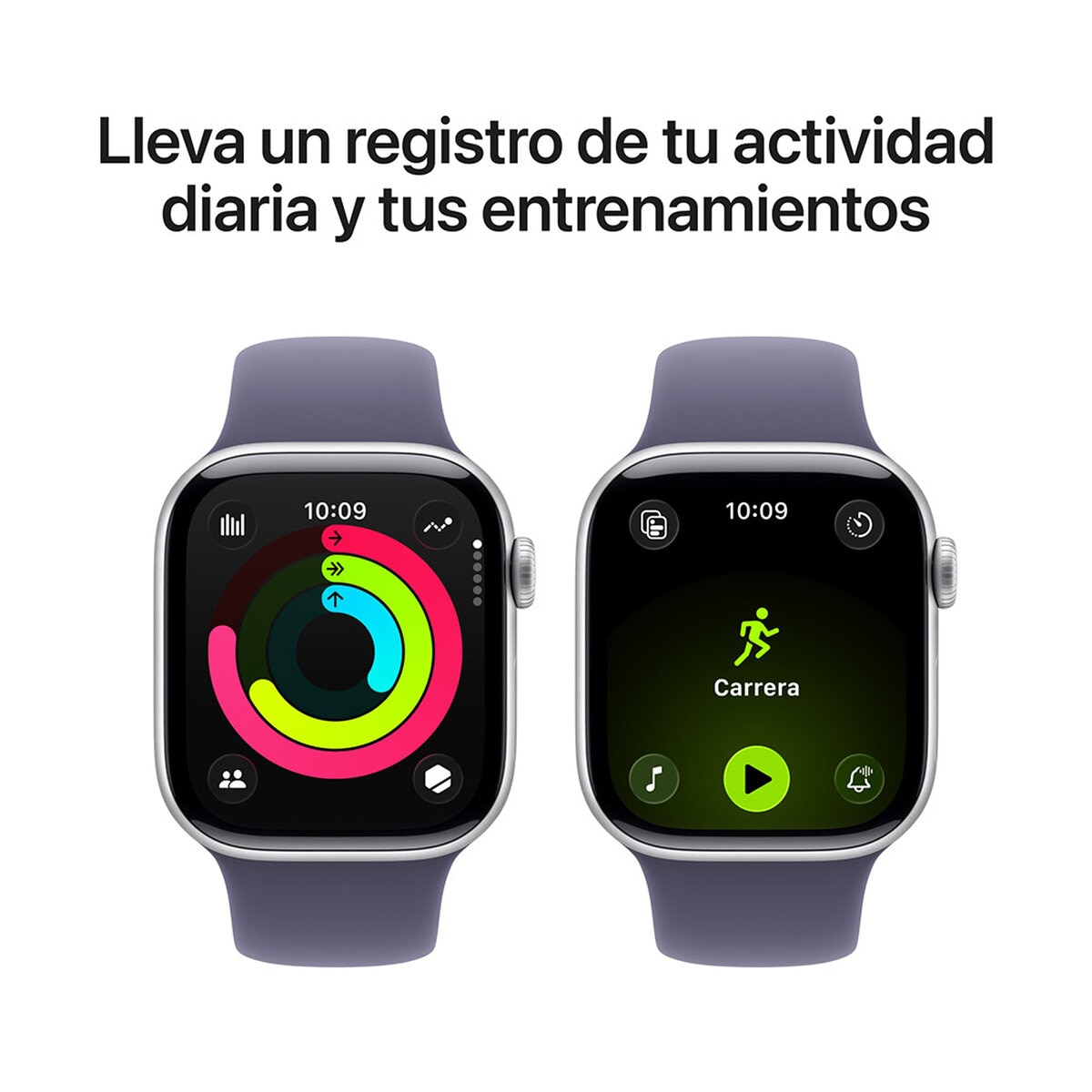 Apple Watch Series 11 (GPS + Celular) 42mm Aluminio Plata + Correa Deportiva Morado Niebla + Talla S/M