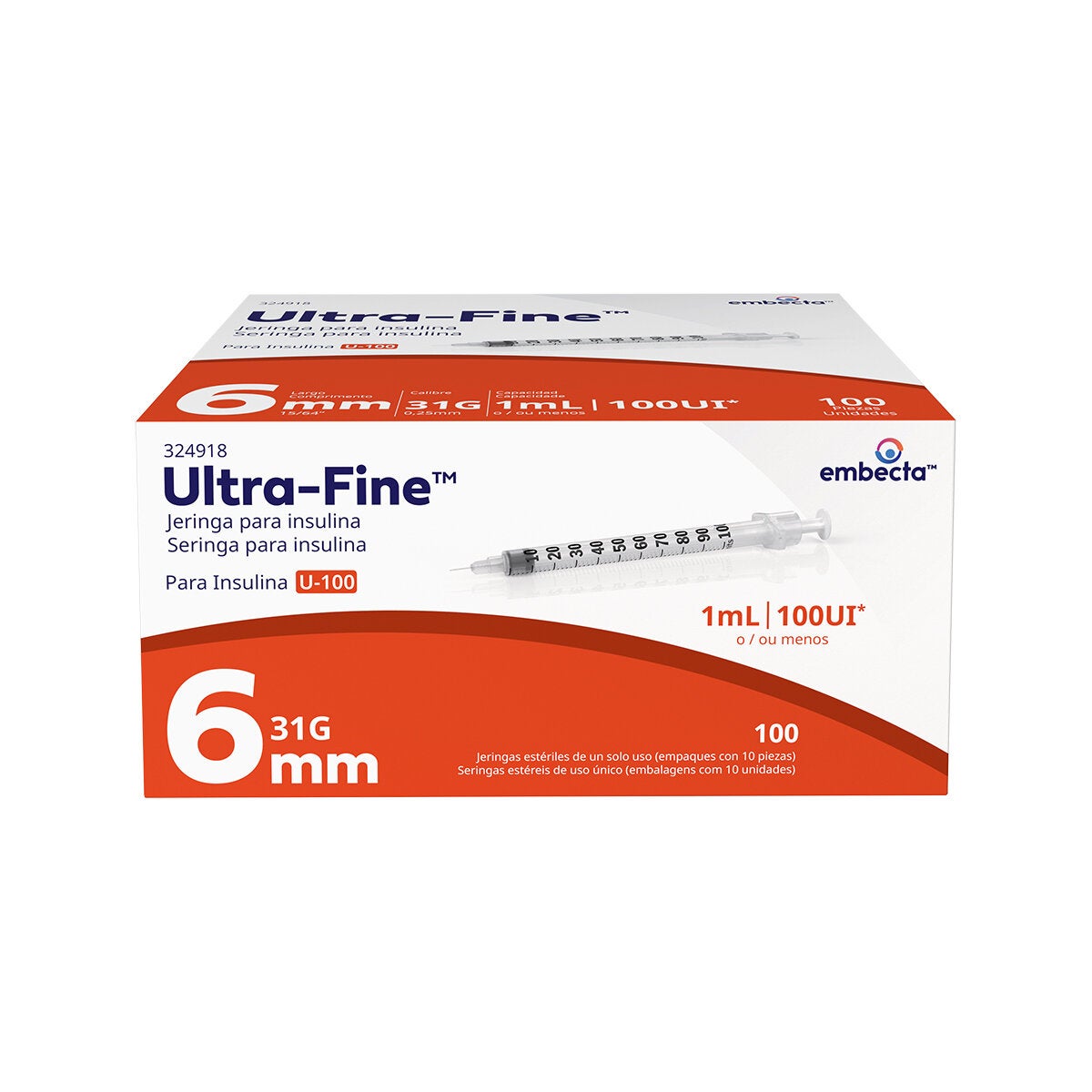 BD Jeringa Ultra-Fine 1mL 31G 6mm con 100 Piezas Autocontenidas BD Jeringa Ultra-Fine 1mL 31G 6mm con 100 Piezas Autocontenidas