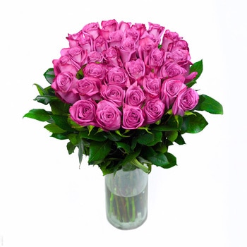 Chiltepec, Bouquet de 36 Rosas Lila en Florero de Vidrio Chiltepec, Bouquet de 36 Rosas Lila en Florero de Vidrio