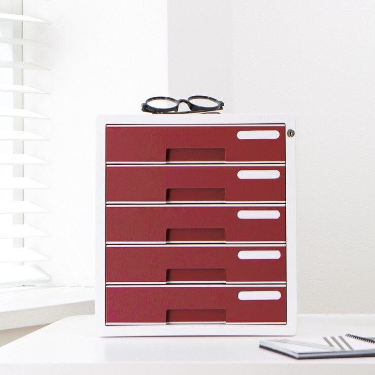 SYSMAX, Archivero para Escritorio con 5 Cajones con Cerradura, Rojo