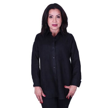 Emporio Colombo, Blusa Oversize de Lino para Dama en Varias Tallas, Color Negro