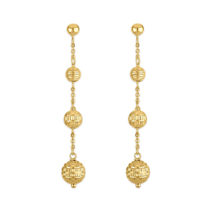 Aretes, Colgantes de Cuentas, Oro Amarillo 14K Aretes, Colgantes de Cuentas, Oro Amarillo 14K