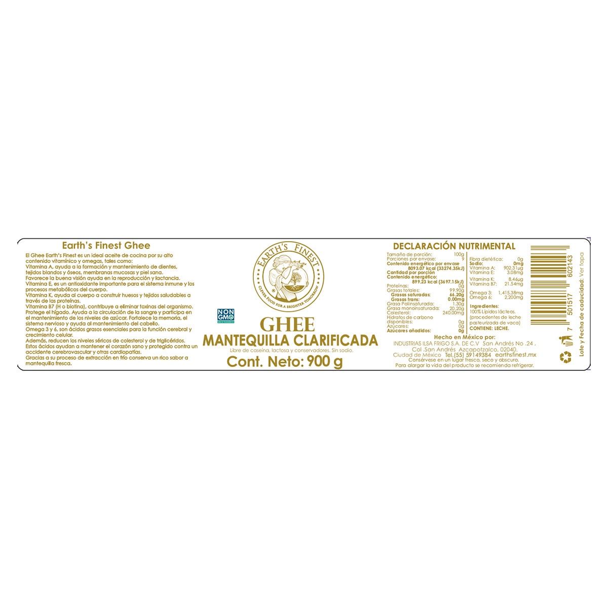 Mantequilla Clarificada Earth's Finest Ghee 900 g Costco México