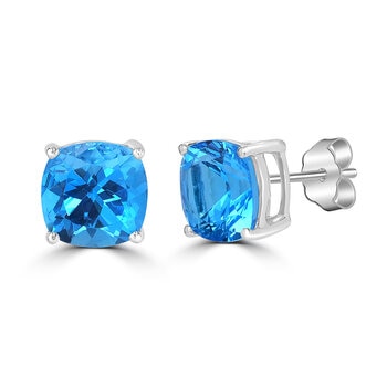 Aretes de Topacio Azul, Oro Blanco de 14K