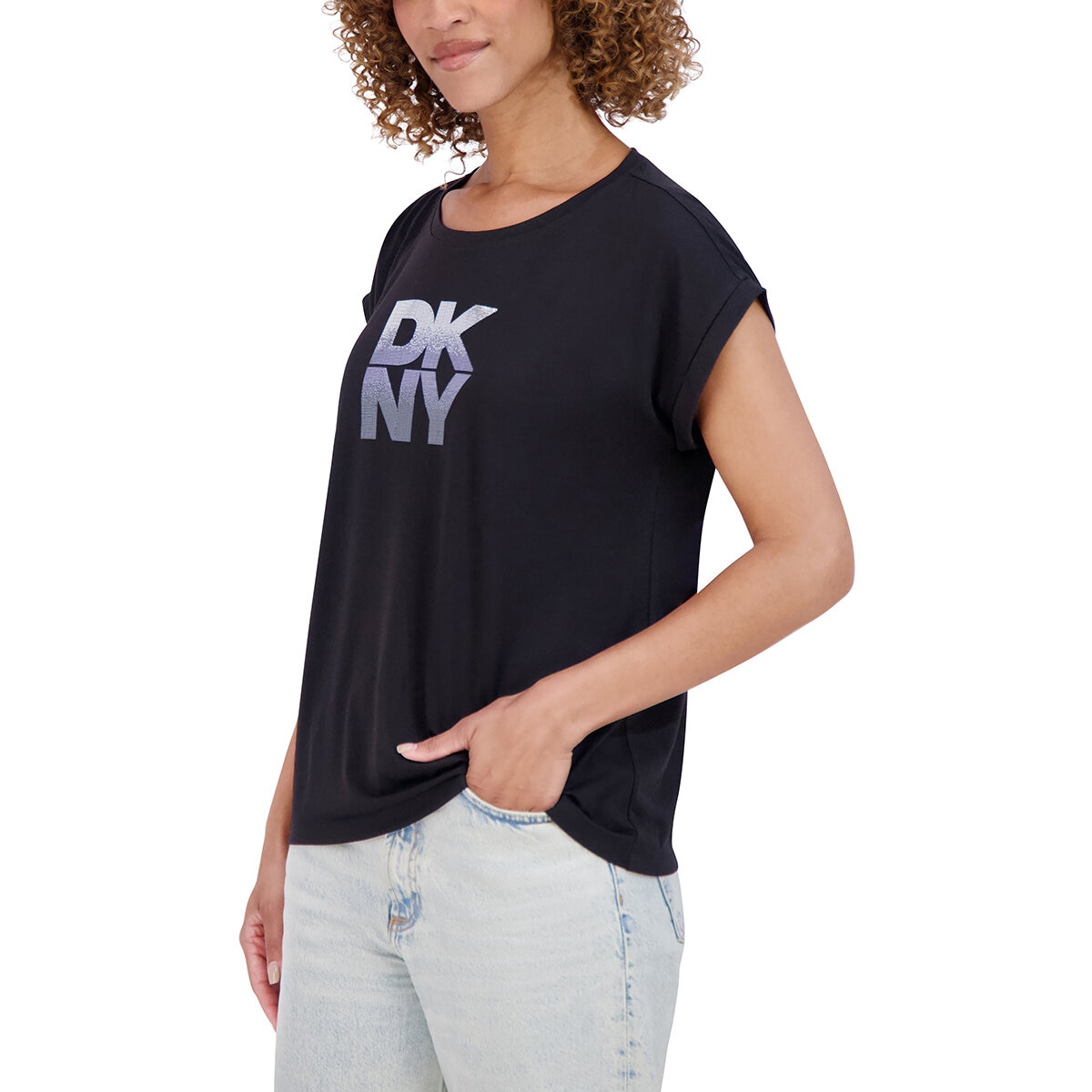 DKNY Playera para Dama Negro Mediana