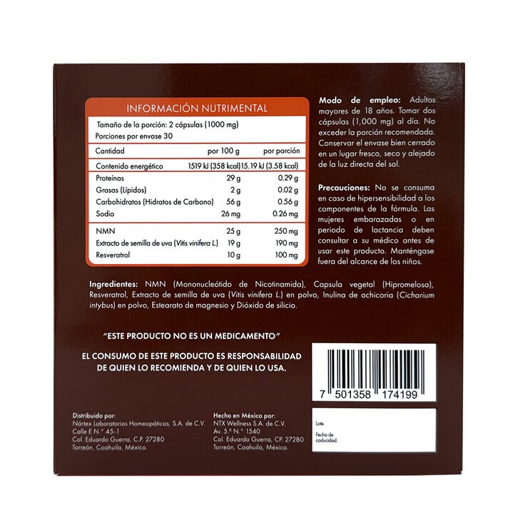 NMN + Resveratrol 2 Frascos de 60 Cápsulas