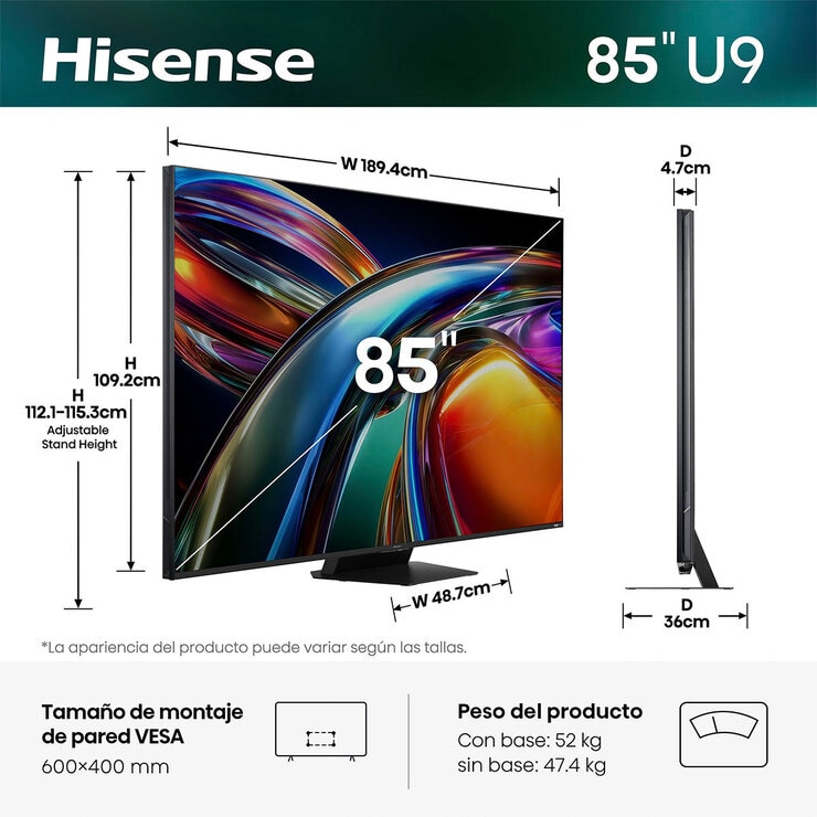 Hisense Pantalla 85" RGB Miniled 4K Smart TV Hisense Pantalla 85" RGB Miniled 4K Smart TV