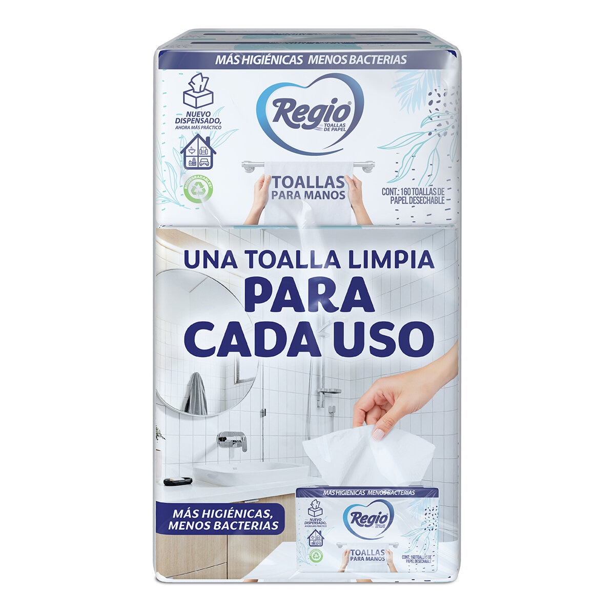 Regio Toalla para Manos 3 Paquetes de 160 pzas