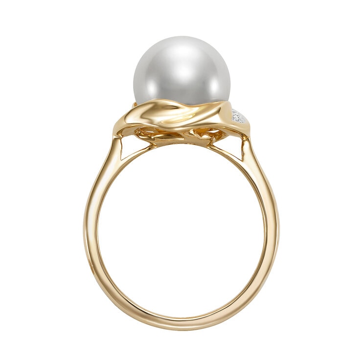 Anillo de Perla Cultivada con Diamantes 0.015ctw, Oro Amarillo de 14K