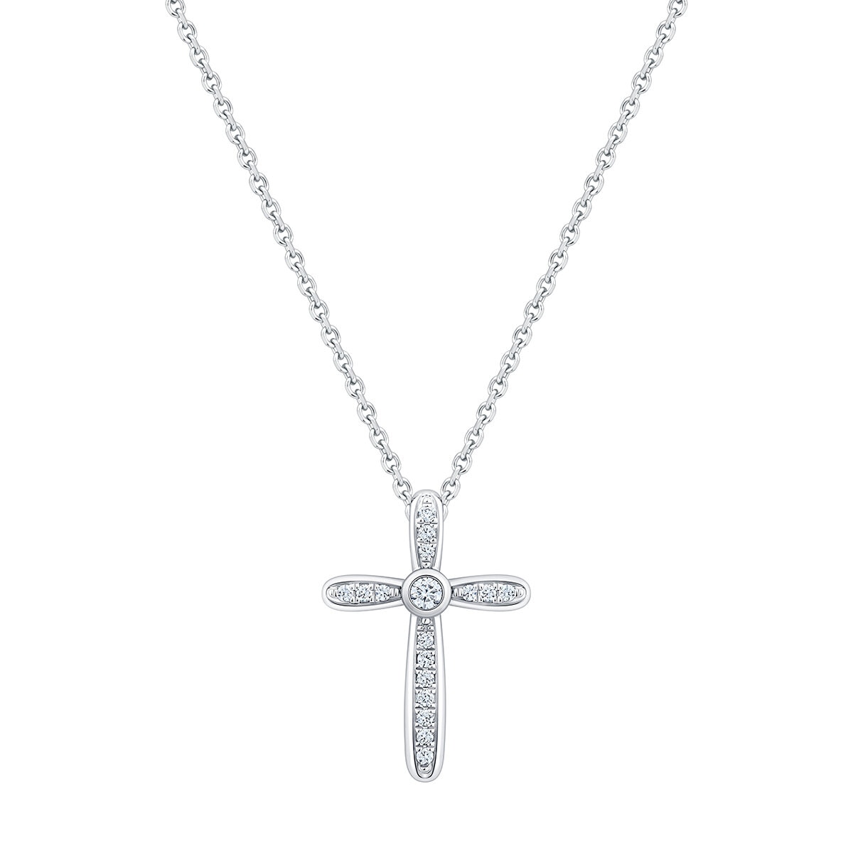 Dije de Cruz de Diamantes 0.20ctw, Oro Blanco 14K