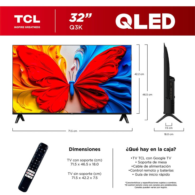 TCL Pantalla 32" QLED FHD Google TV