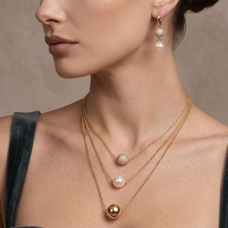 Ablime, Juego Dorado de Collar con 3 cadenas y Aretes Ablime, Juego Dorado de Collar con 3 cadenas y Aretes