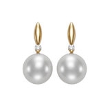 Aretes de Perlas Cultivadas, 7-7.5mm, con Diamantes .034ctw, Oro Amarillo de 14K