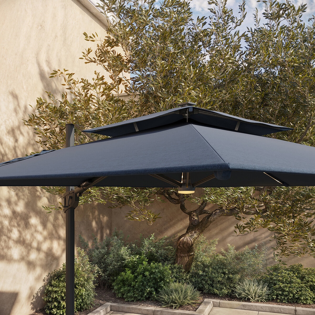 Seasons Sentry, Sombrilla Cuadrada de Aluminio de 3.05m con Luz Led, Azul
