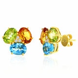 Aretes, Broquel de Piedras Preciosas, Oro Amarillo 14 K