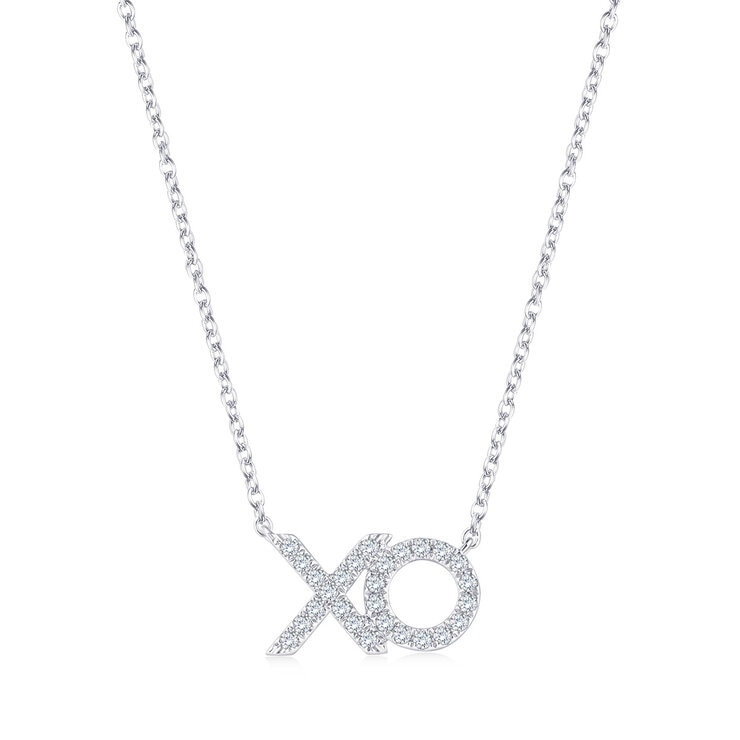 Collar de Diamantes 0.18ctw, con Dije de 'XO', Oro Blanco 14K Collar de Diamantes 0.18ctw, con Dije de 'XO', Oro Blanco 14K