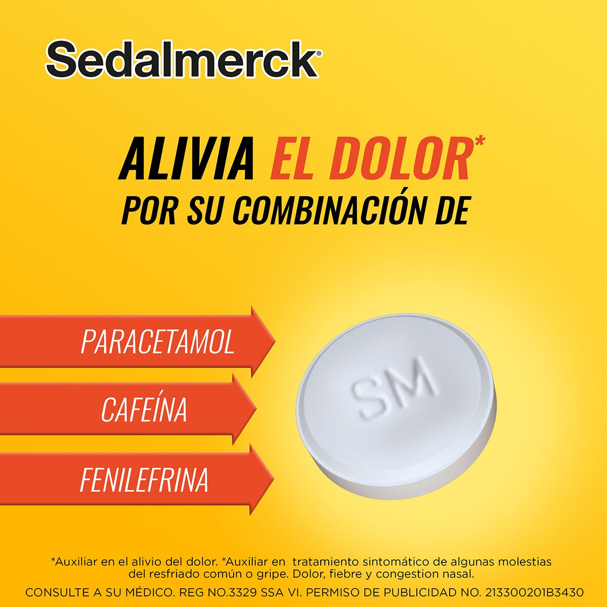 Sedalmerck Paracetamol 500mg, Cafeína 50mg, Fenilefrina 5mg  caja con 40 Tabletas