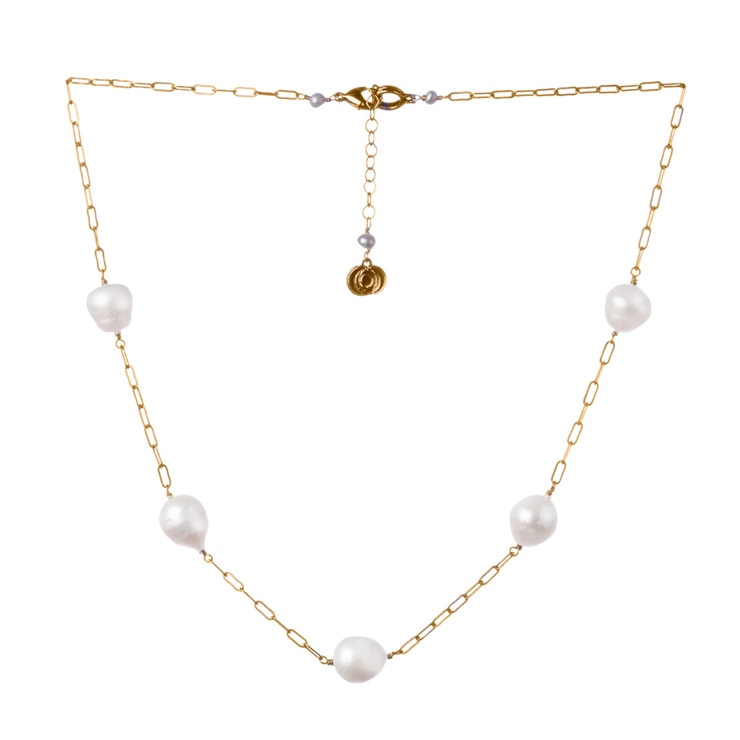 Ablime, Collar de Eslabones en Baño de Oro, con Perlas de Río Ablime, Collar de Eslabones en Baño de Oro, con Perlas de Río