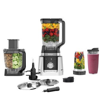 Ninja Deluxe, Sistema de Cocina 3 en 1 con Licuadora 2.6 L, Procesador de alimentos 2.1 L y 2 vasos individuales 710 ml c/u