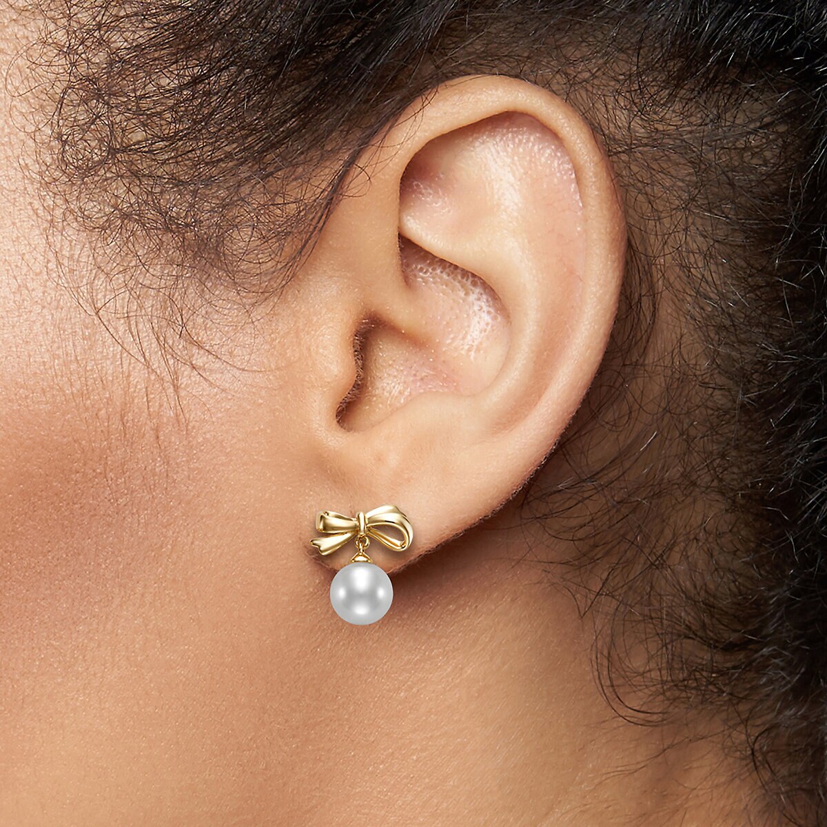 Aretes de Perlas Cultivadas Agua Dulce, 6.5-7.0mm, Oro Amarillo de 14K