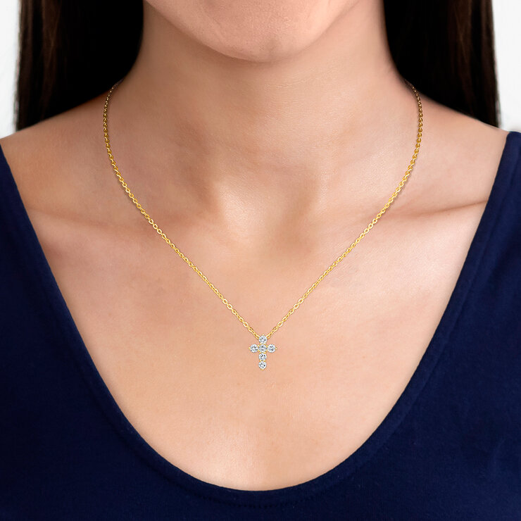 Collar con Dije de Cruz, Oro de 14 K, 0.50 CT