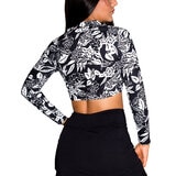 Skysoul, Rashguard Corto con Cierre al Frente Estampado Negro con Blanco para Dama, Varias Tallas