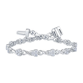 0.90ctw, Pulsera de Diamantes, 17.78cm, Corte Redondo, Oro Blanco 14K