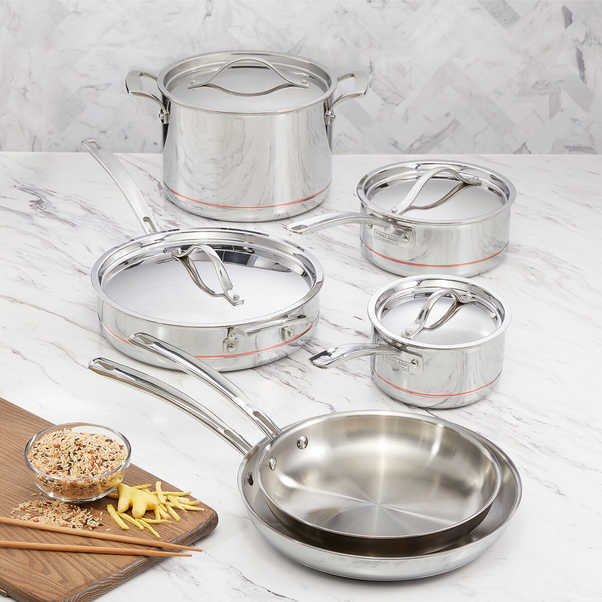 Kirkland Signature Batería de Cocina de Acero Inoxidable de 10 piezas