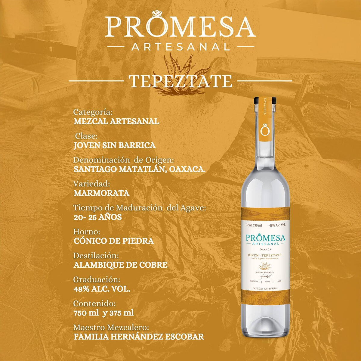 Mezcal Promesa Joven Tepeztate 750ml