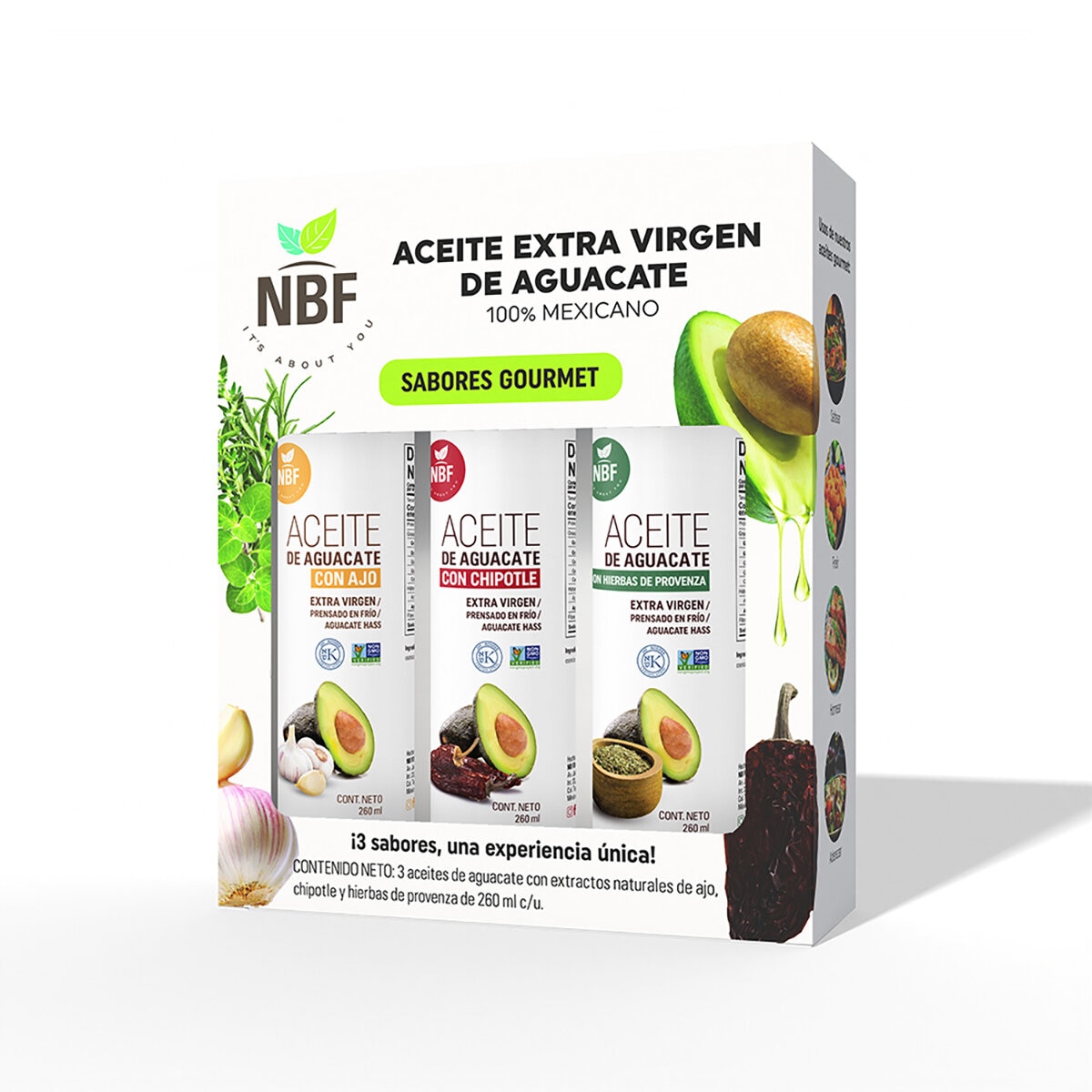 NBF Aceite Extra Virgen de Aguacate 3 pzs de 260 ml