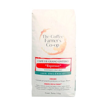 ﻿The Coffee Farmer’s Co-op Café Espresso 100% Orgánico Tostado Oscuro Grano Entero 1 kg