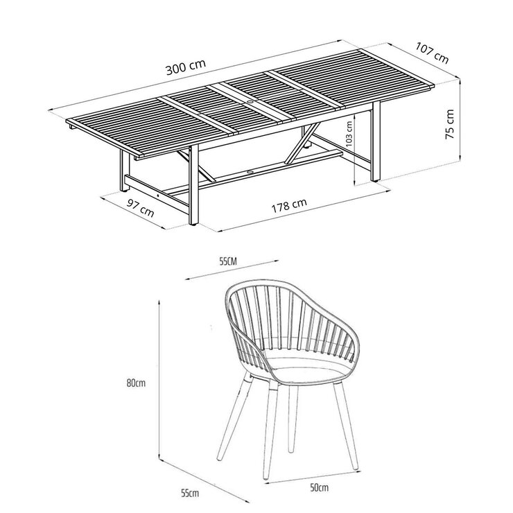 Midtown Concept, Nasseau Comedor Expandible para Exterior de 11 Piezas