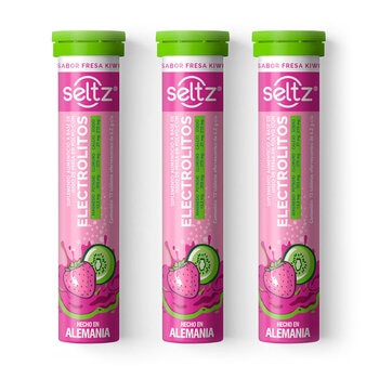 Seltz Electrolitos 3 Tubos de 13 Tabletas Efervescentes c/u Sabor Fresa Kiwi