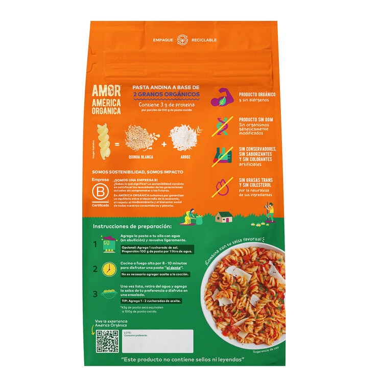 América Orgánica Fusilli de Arroz y Quinoa Libre de Gluten de 907 g