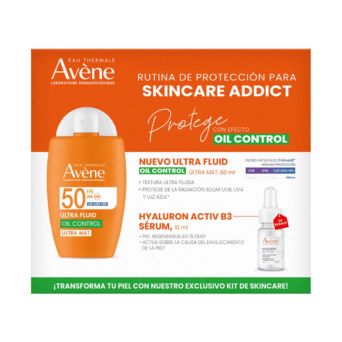 Avène Kit Protector Solar Ultra Fluid Oil Control Ultra Mat 50 ml + Mini Serum Hyaluron Activ B3 10 ml