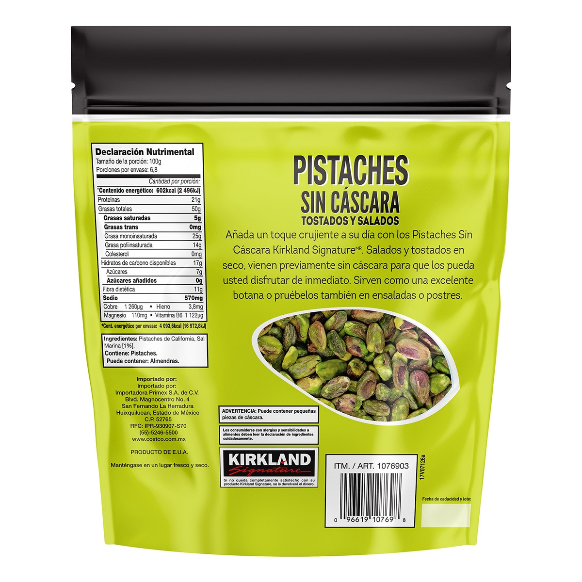 Kirkland Signature Pistaches sin Cáscara Tostados y Salados 680 g