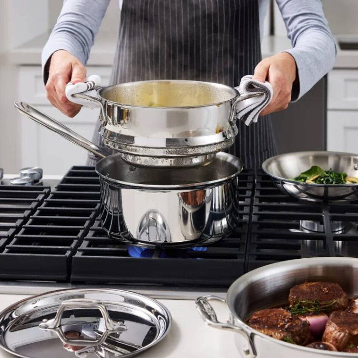 All-Clad, Batería de Cocina de 3 Capas de Acero Inoxidable, 13 Piezas All-Clad, Batería de Cocina de 3 Capas de Acero Inoxidable, 13 Piezas
