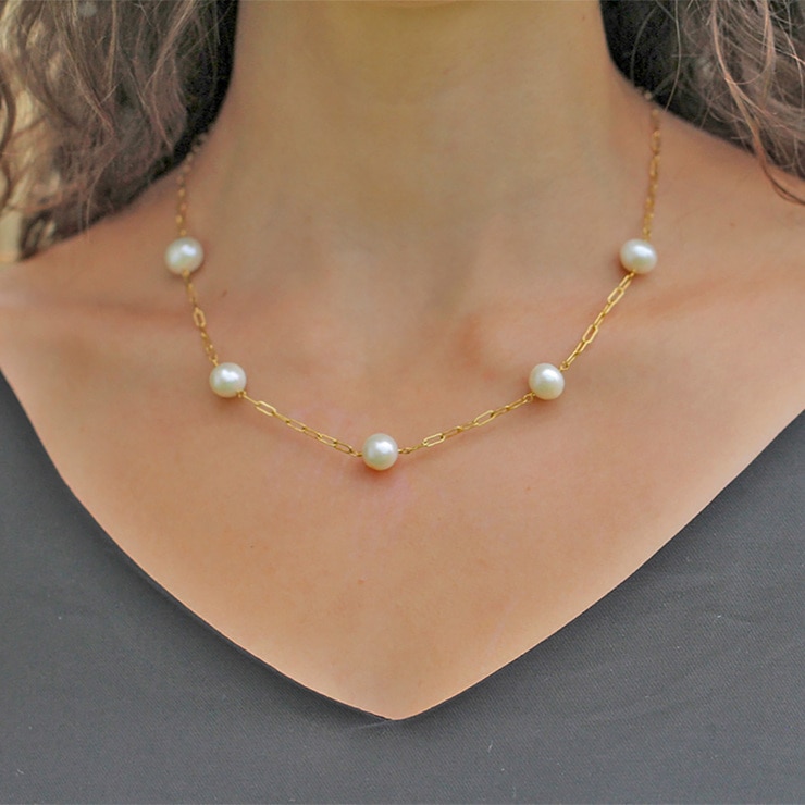 Ablime, Collar de Eslabones en Baño de Oro, con Perlas de Río Ablime, Collar de Eslabones en Baño de Oro, con Perlas de Río