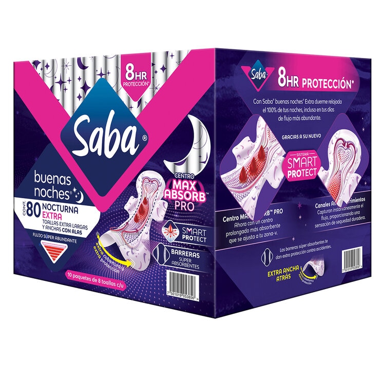 Saba Buenas Noches Extra Toallas Femeninas 80 Pzas