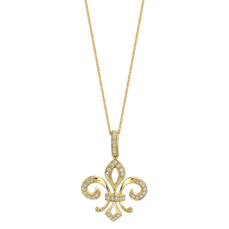 0.29ctw, Collar, Fleur de Lis con Diamantes, Oro Amarillo de 14kt 0.29ctw, Collar, Fleur de Lis con Diamantes, Oro Amarillo de 14kt