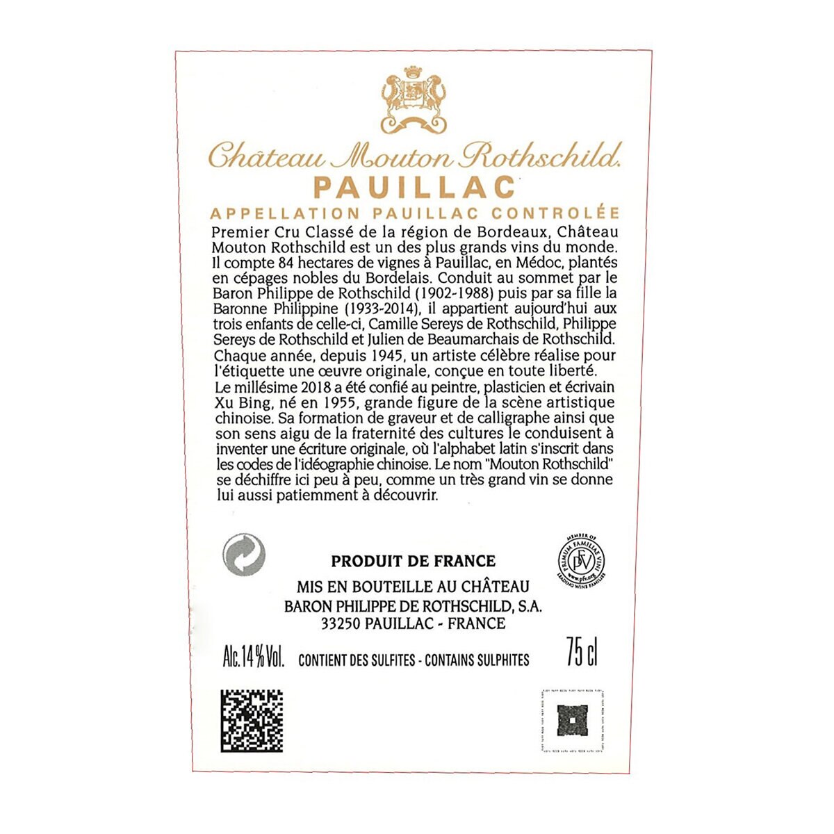 Vino Tinto Château Mouton Rothschild 2018 750ml