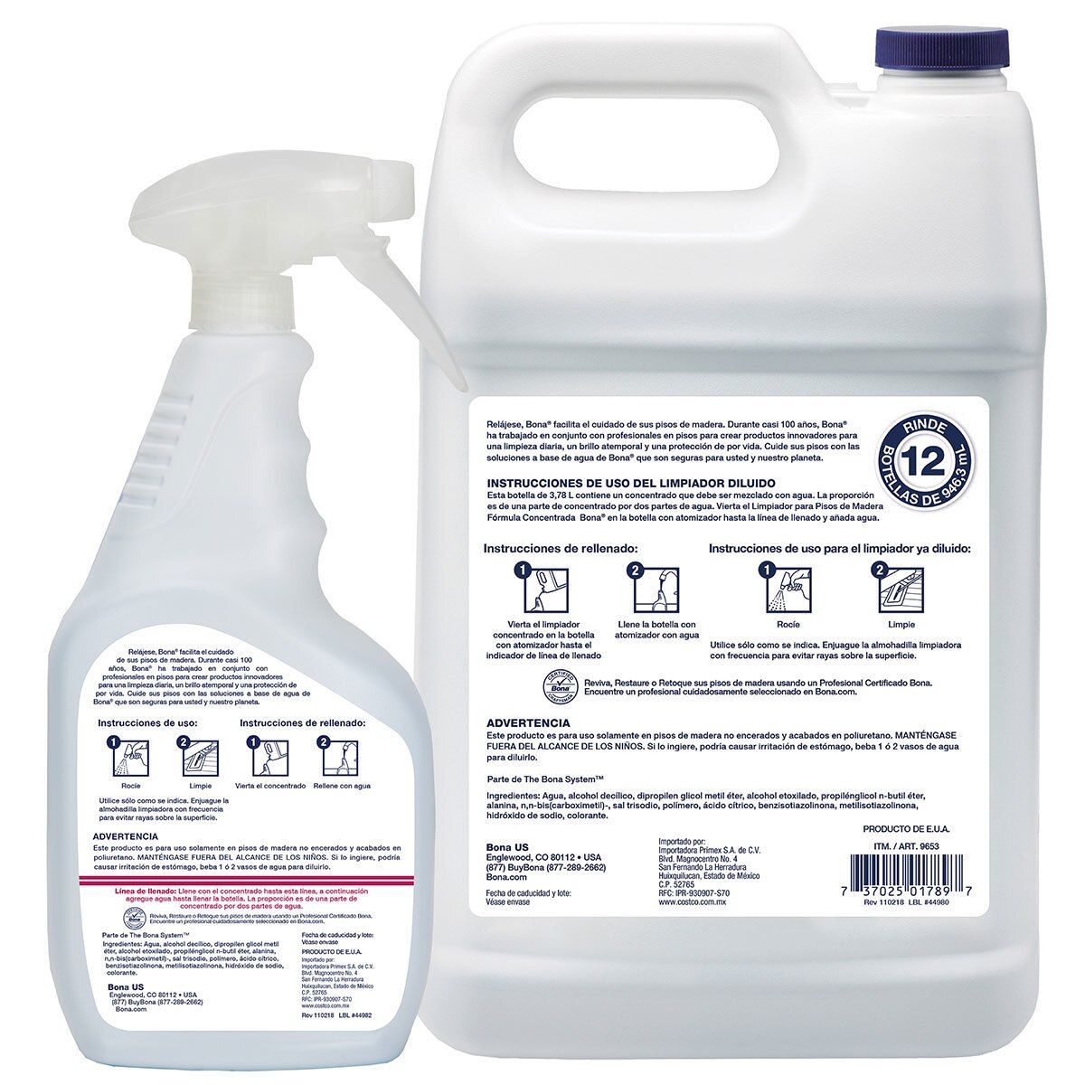 Bona, Limpiador para pisos de madera concentrado 3,78 L con aplicador
